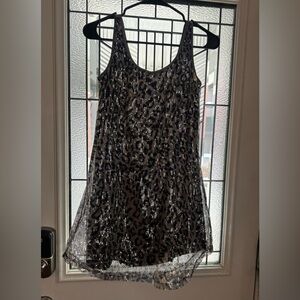 New Pink Rose Cheetah Print Sequin Dress